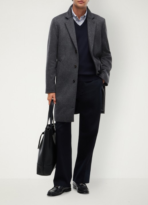Tommy Hilfiger Mantel in wolblend met steekzakken - voorkant 6 dark grey heather-p4e