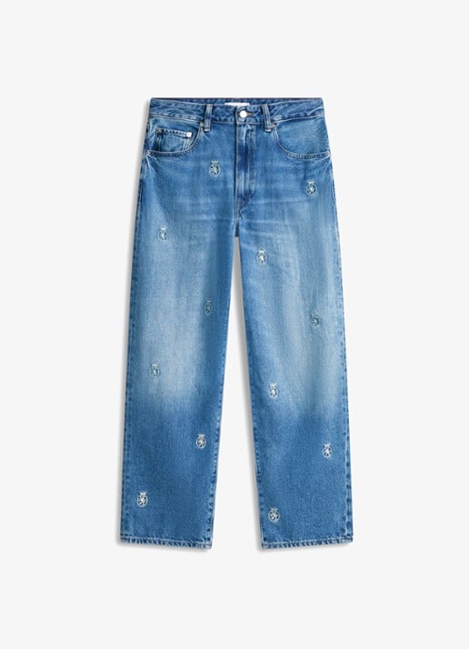 Tommy Hilfiger Mid waist straight fit jeans met logoprint - voorkant denim