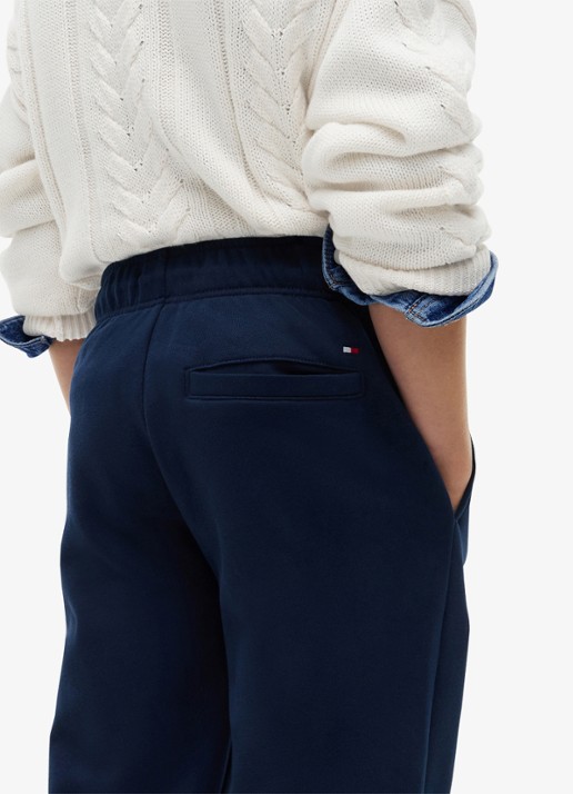 Tommy Hilfiger Mid waist straight fit joggingsbroek met logo - detail 2 donkerblauw