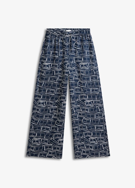 Tommy Hilfiger Mid waist wide fit palazzo broek van linnen - voorkant 4 donkerblauw
