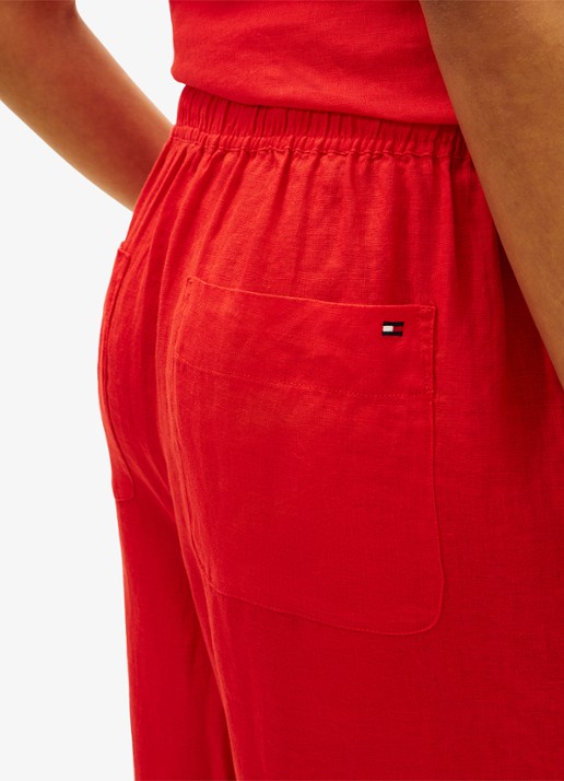 Tommy Hilfiger Mid waist wide fit palazzo broek van linnen - detail 3 koraalrood