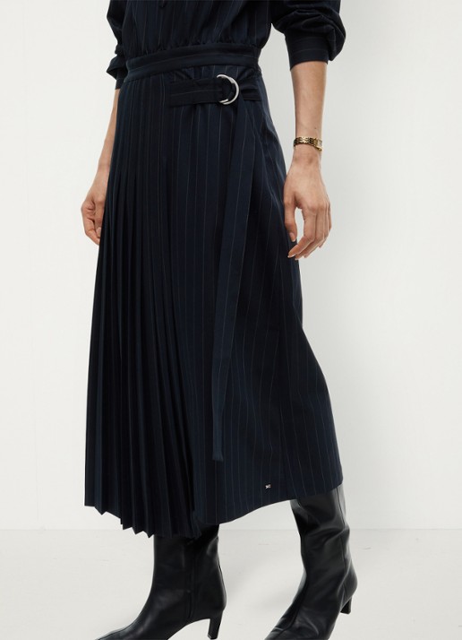 Tommy Hilfiger Midi blouse jurk met streepprint  - detail 5 donkerblauw