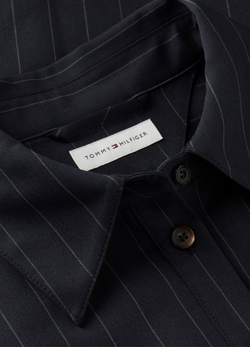 Tommy Hilfiger Midi blouse jurk met streepprint  - detail 6 donkerblauw