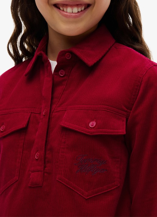 Tommy Hilfiger Midi blousejurk van corduroy  - detail 5 kersenrood