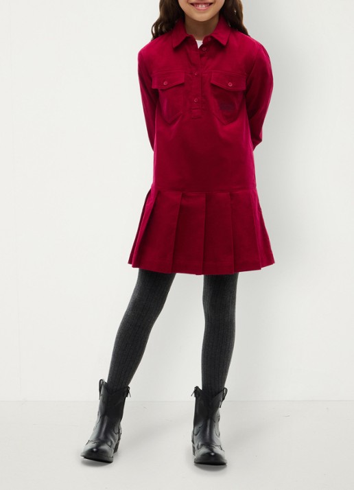 Tommy Hilfiger Midi blousejurk van corduroy  - voorkant 3 kersenrood