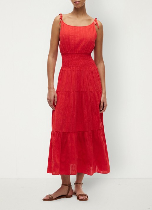 Tommy Hilfiger Midi jurk in katoenblend - voorkant 6 rood