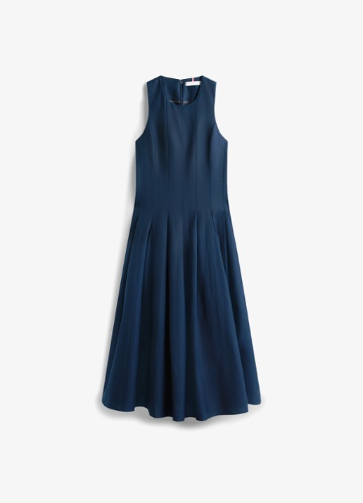 Tommy Hilfiger Midi jurk in linnenblend met plooien - voorkant 2 blauw