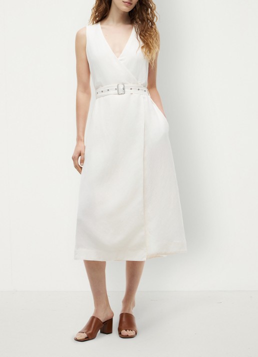 Tommy Hilfiger Midi jurk met ceintuur - voorkant 2 wit