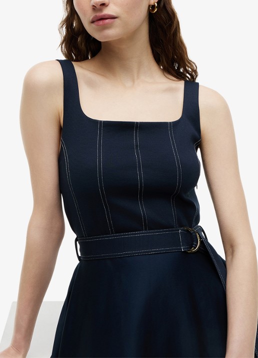 Tommy Hilfiger Midi jurk met ceintuur - detail 5 donkerblauw