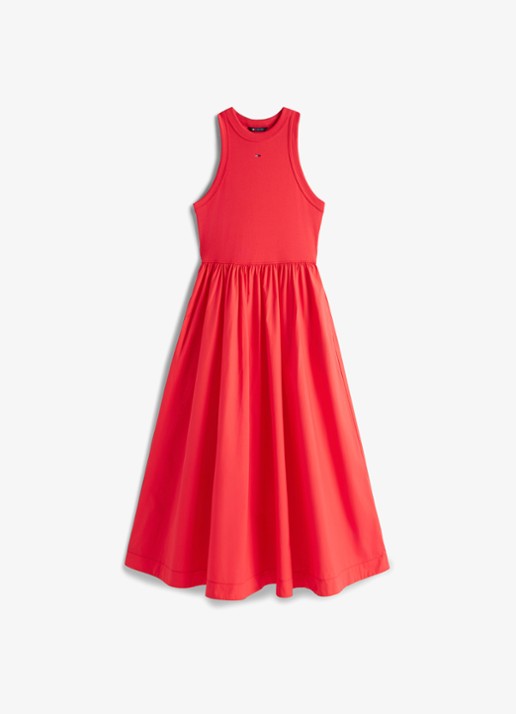 Tommy Hilfiger Midi jurk met plooien en logoborduring