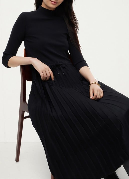 Tommy Hilfiger Midi jurk met ribstructuur en plissé - detail 5 zwart