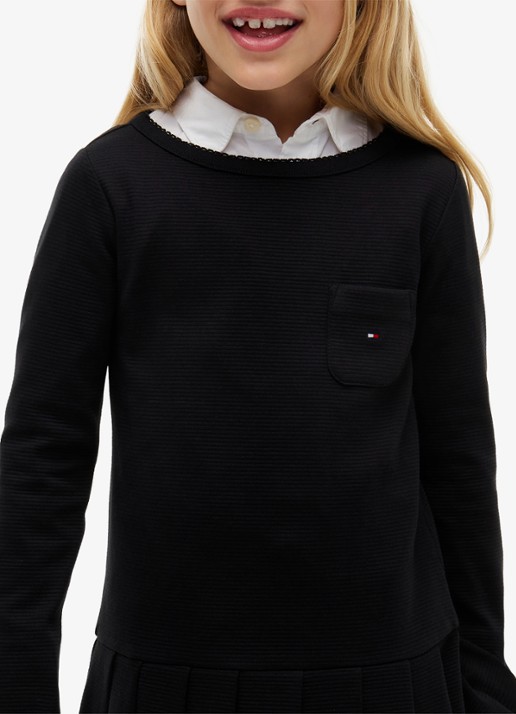 Tommy Hilfiger Mini A-lijn jurk met plooien - detail zwart