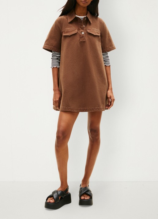 Tommy Hilfiger Mini denim jurk met kraag - voorkant 3 bruin