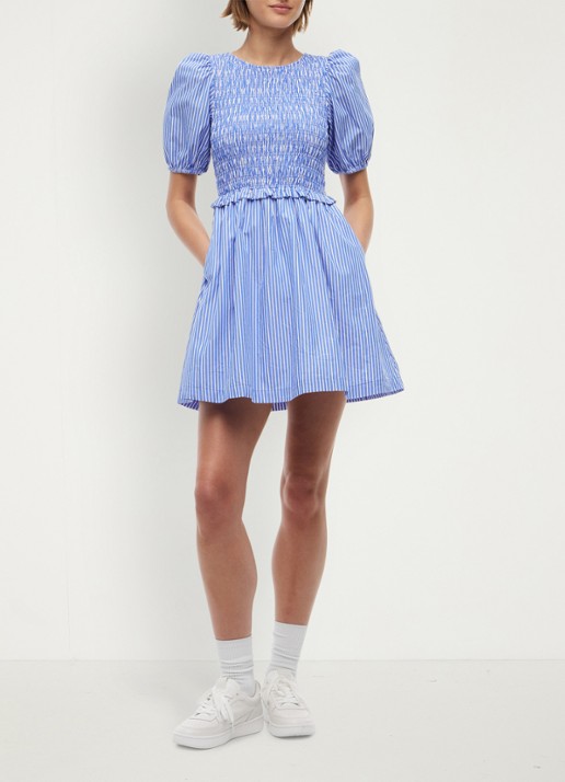 Tommy Hilfiger Mini jurk met pofmouw - voorkant 2 lichtblauw