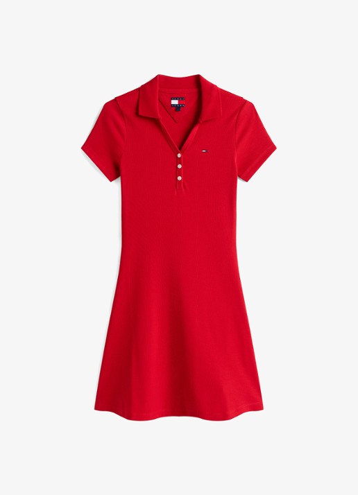 Tommy Hilfiger Mini jurk met polokraag - voorkant rood