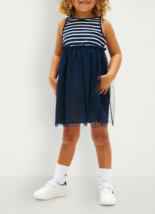 Tommy Hilfiger Mini jurk met streepprint - voorkant 3 donkerblauw