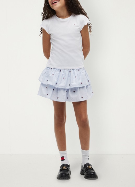 Tommy Hilfiger Mini rok met streepprint - voorkant 3 lichtblauw