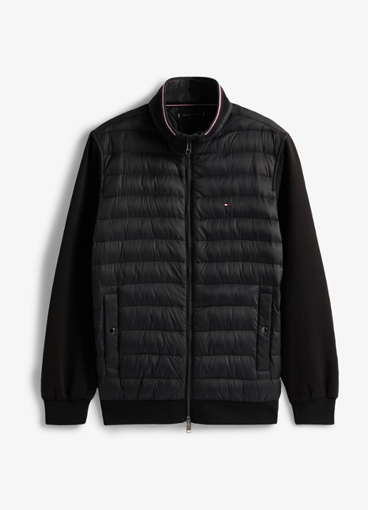 Tommy Hilfiger Mixed Texture Quilted Zip-Thru Sweatshirt - voorkant 4 zwart