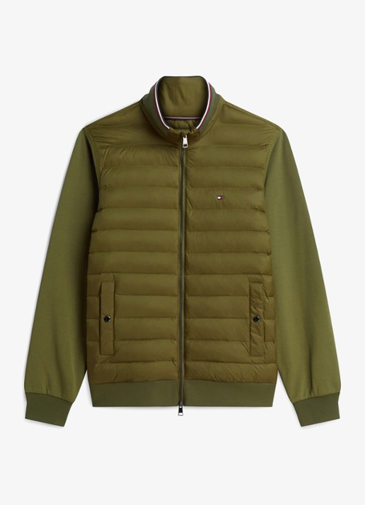 Tommy Hilfiger Mixed Texture Quilted Zip-Thru Sweatshirt - voorkant 2 legergroen