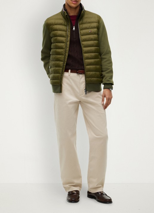Tommy Hilfiger Mixed Texture Quilted Zip-Thru Sweatshirt - voorkant 3 legergroen
