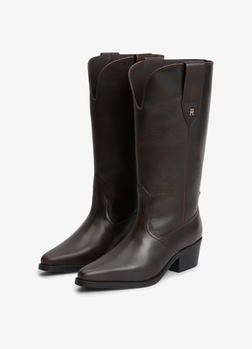 Tommy Hilfiger Monogram cowboylaars van leer  - detail 3 donkerbruin