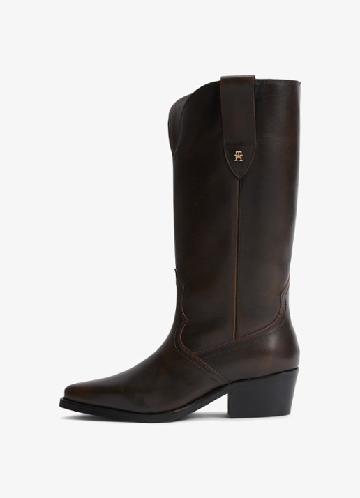 Tommy Hilfiger Monogram cowboylaars van leer  - detail 5 donkerbruin
