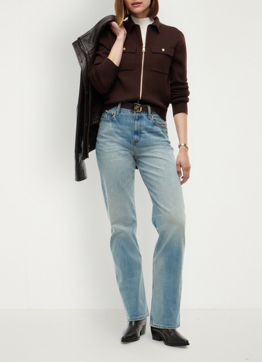 Tommy Hilfiger Monogram cowboylaars van leer  - voorkant 2 donkerbruin