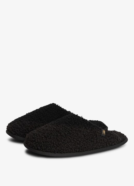 Tommy Hilfiger Monogram slipper met details van teddy  - detail zwart