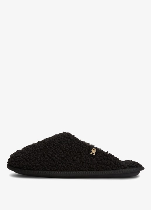 Tommy Hilfiger Monogram slipper met details van teddy  - detail 3 zwart