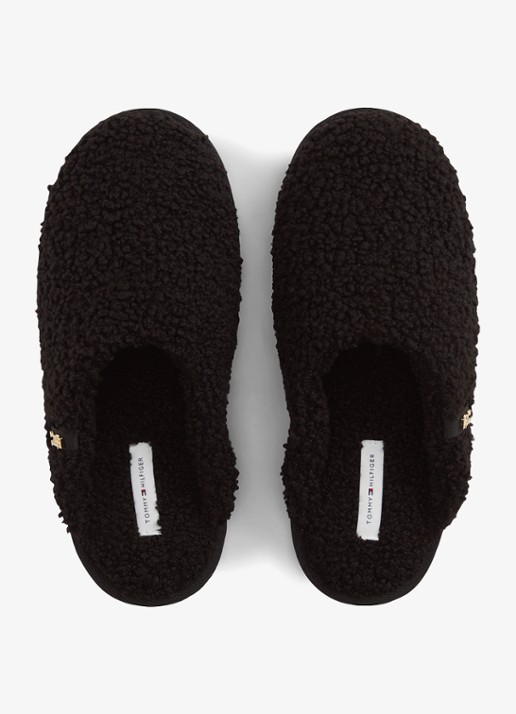 Tommy Hilfiger Monogram slipper met details van teddy  - detail 4 zwart