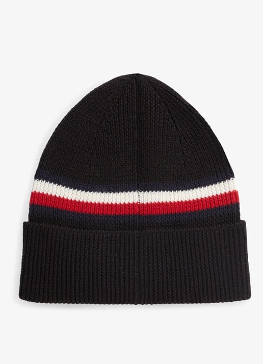 Tommy Hilfiger Muts in wolblend met streepprint - achterkant 2 diepzwart