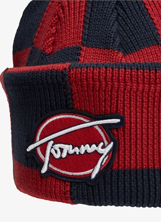 Tommy Hilfiger Muts met ruit dessin - detail rood
