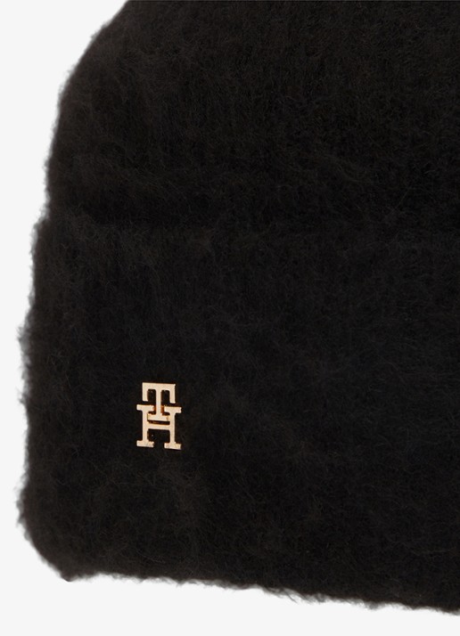 Tommy Hilfiger Muts van wol met logo - detail zwart