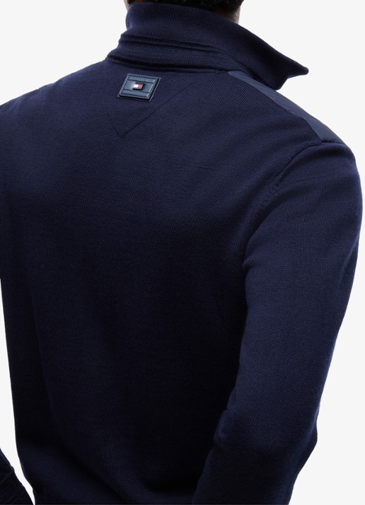 Tommy Hilfiger New York Label jack in wolblend  - detail 2 donkerblauw