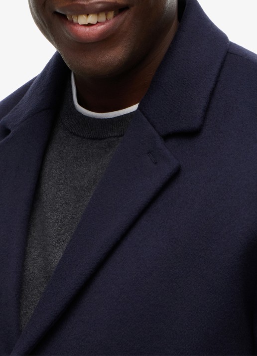 Tommy Hilfiger New York Label mantel in wolblend - detail 4 donkerblauw