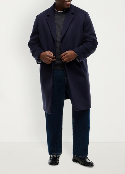 Tommy Hilfiger New York Label mantel in wolblend - voorkant 3 donkerblauw