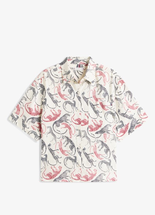 Tommy Hilfiger Overhemd van linnen met print - voorkant 4 multicolor