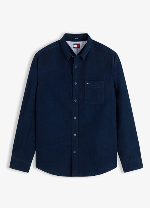 Tommy Hilfiger Overshirt van corduroy - voorkant donkerblauw