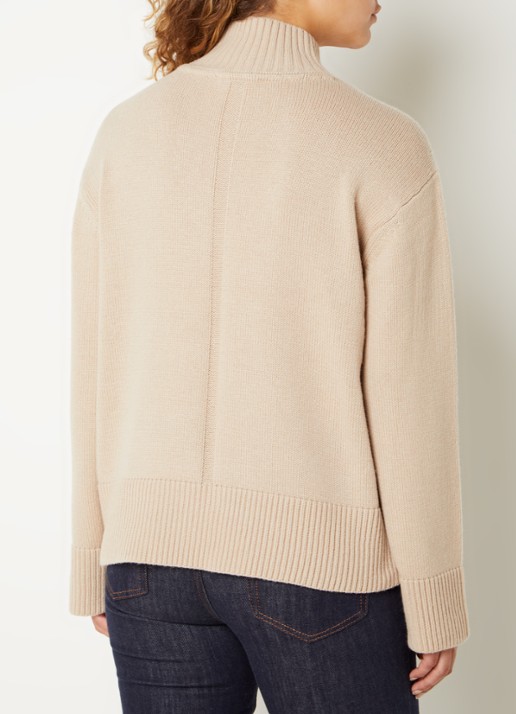 Tommy Hilfiger Oversized fijngebreide coltrui in wolblend - achterkant donkerbeige