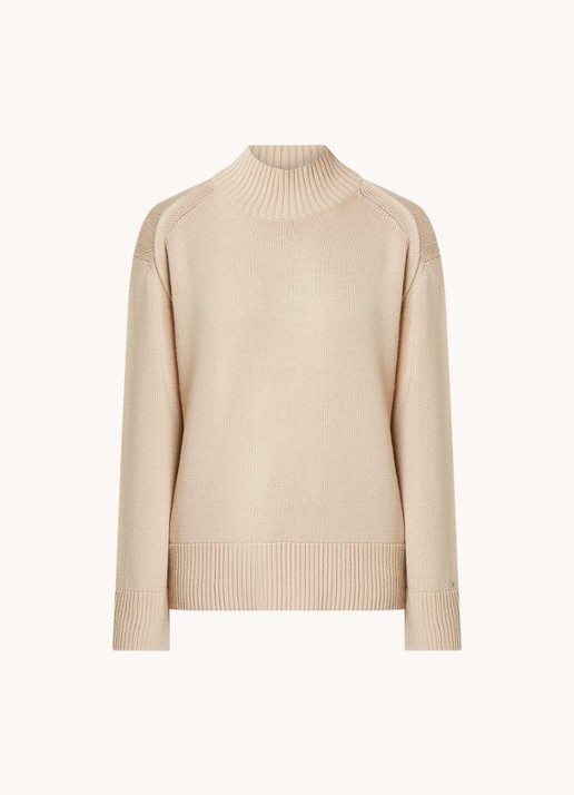Tommy Hilfiger Oversized fijngebreide coltrui in wolblend - voorkant 2 donkerbeige