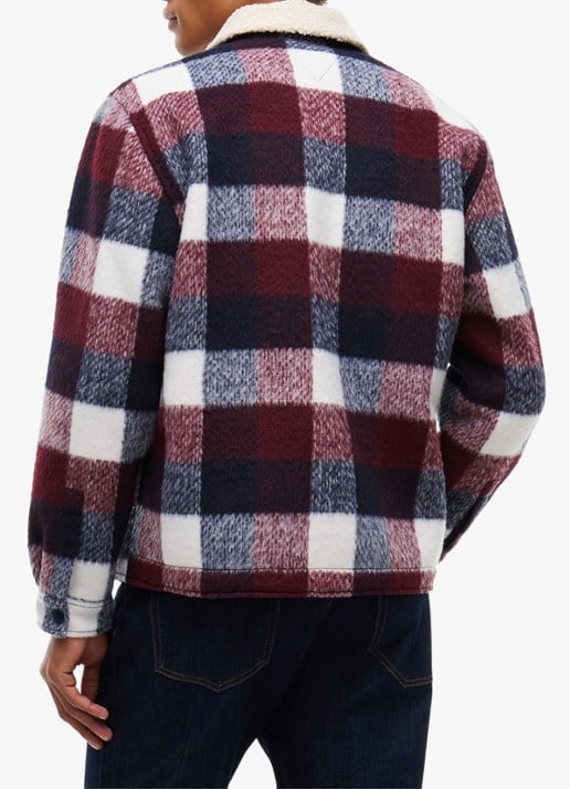 Tommy Hilfiger Oversized overshirt met teddy voering en ruitdessin - achterkant 3 donkerblauw