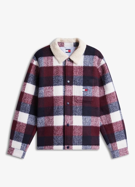 Tommy Hilfiger Oversized overshirt met teddy voering en ruitdessin - voorkant 4 donkerblauw