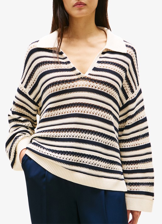 Tommy Hilfiger Oversized pullover van crochet met streepprint