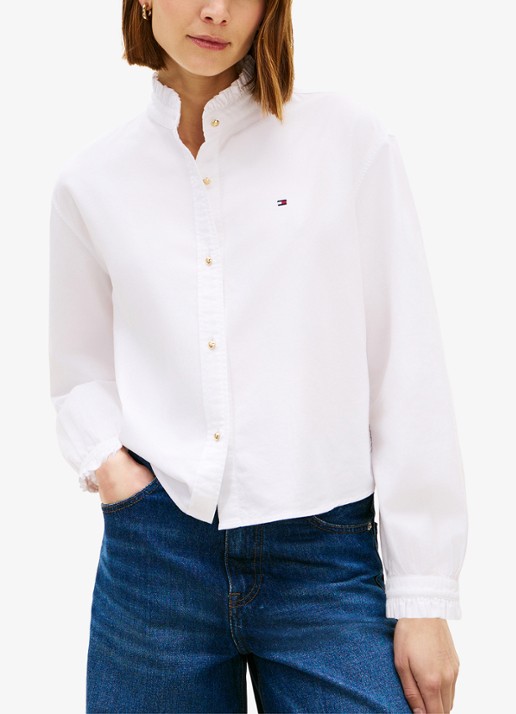 Tommy Hilfiger Oxford blouse met ruches en opstaande kraag