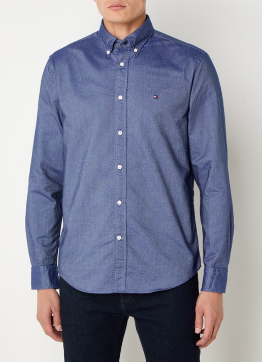 Tommy Hilfiger Oxford regular fit overhemd met logo - detail 2 donkerblauw