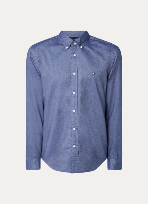 Tommy Hilfiger Oxford regular fit overhemd met logo - voorkant 3 donkerblauw