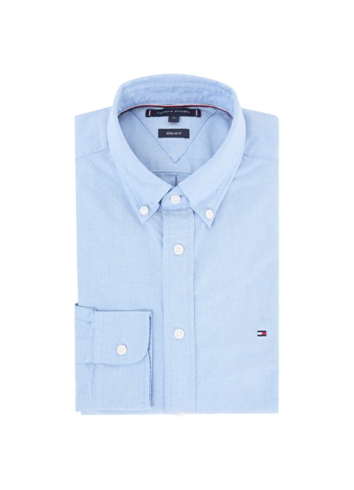 Tommy Hilfiger Oxford regular fit overhemd met logo - voorkant blauw