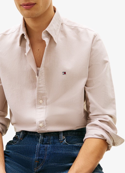 Tommy Hilfiger Oxford regular fit overhemd met logo - detail 3 beige