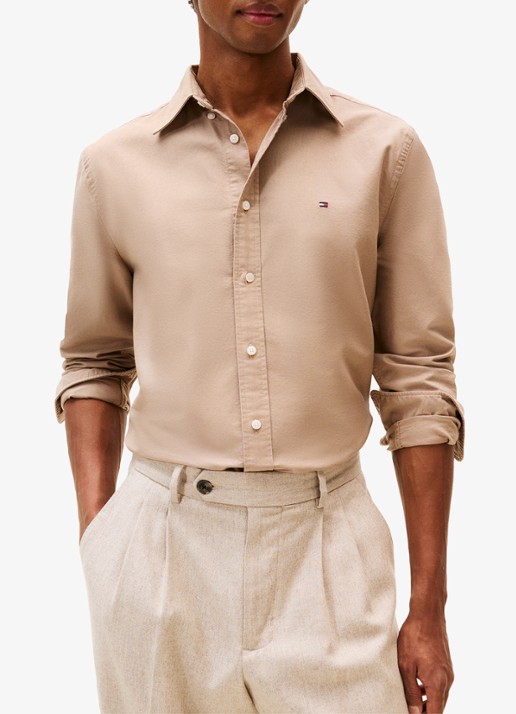 Tommy Hilfiger Oxford regular fit overhemd met logo - detail khaki
