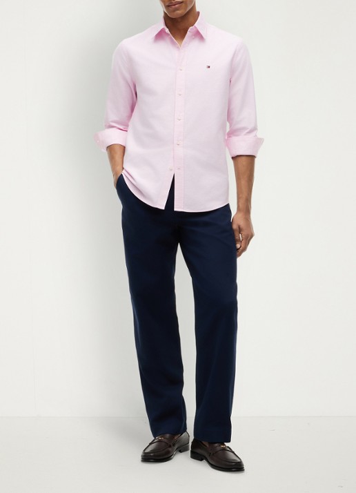 Tommy Hilfiger Oxford regular fit overhemd met logo - voorkant 6 lichtroze